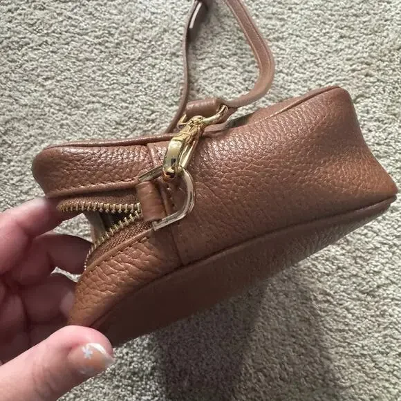 Quince Brown Italian Leather Small Crossbody Purse Bag Pebbled BROKEN ZIPPER - Picture 5 of 13